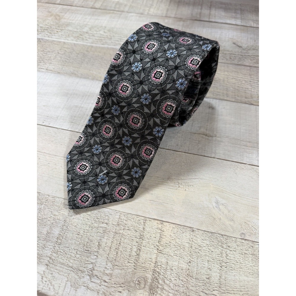 Vintage John W Nordstrom XL Tie Imported Silk USA Black Pink Blue Floral Necktie